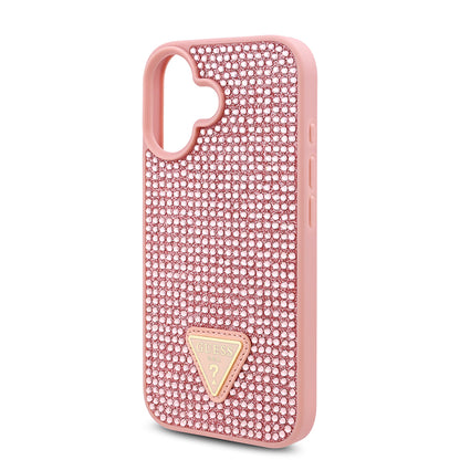 iPhone 16 Kılıf Guess Orjinal Lisanslı Taşlı Arka Yüzey Üçgen Logolu Kapak