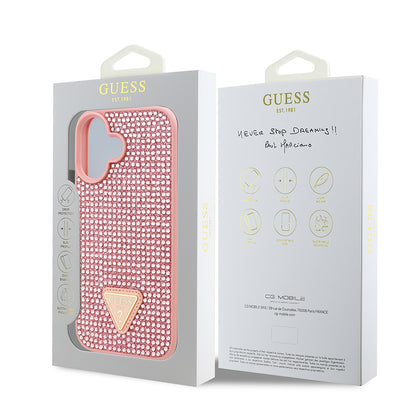 iPhone 16 Kılıf Guess Orjinal Lisanslı Taşlı Arka Yüzey Üçgen Logolu Kapak