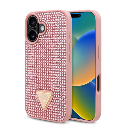 iPhone 16 Kılıf Guess Orjinal Lisanslı Taşlı Arka Yüzey Üçgen Logolu Kapak