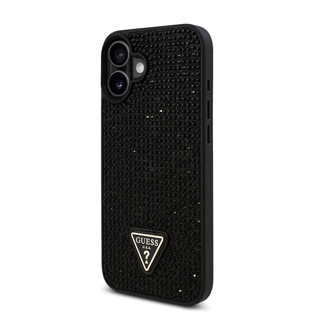 iPhone 16 Kılıf Guess Orjinal Lisanslı Taşlı Arka Yüzey Üçgen Logolu Kapak