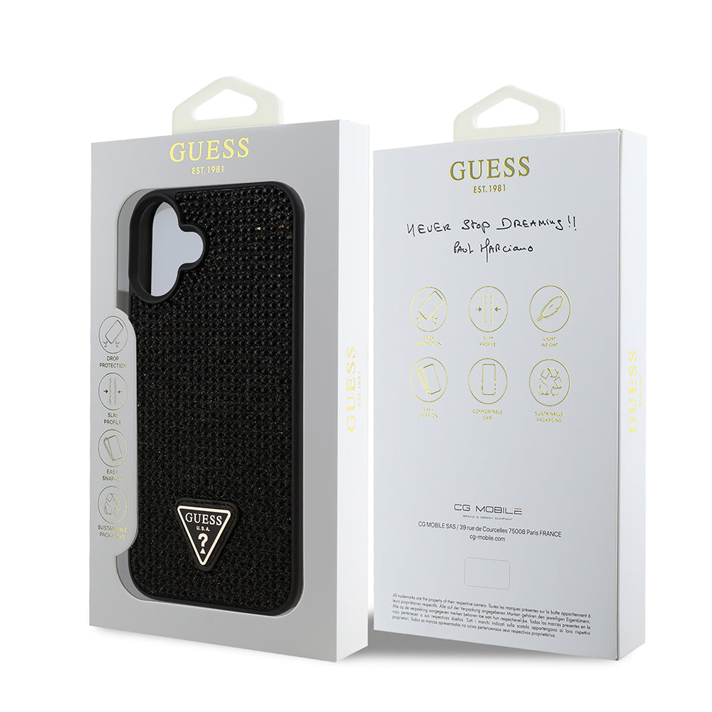 iPhone 16 Kılıf Guess Orjinal Lisanslı Taşlı Arka Yüzey Üçgen Logolu Kapak