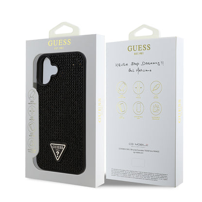 iPhone 16 Kılıf Guess Orjinal Lisanslı Taşlı Arka Yüzey Üçgen Logolu Kapak