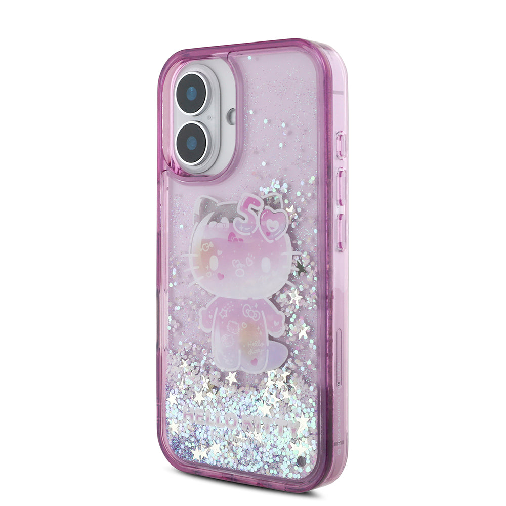 iPhone 16 Kılıf Hello Kitty Orjinal Lisanslı Sıvılı Simli 50. Yıldönümü Partisi Kapak