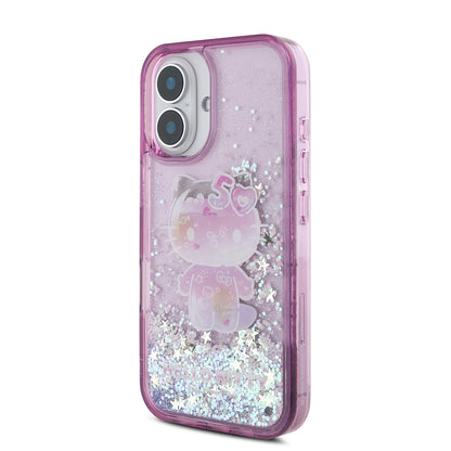 iPhone 16 Kılıf Hello Kitty Orjinal Lisanslı Sıvılı Simli 50. Yıldönümü Partisi Kapak