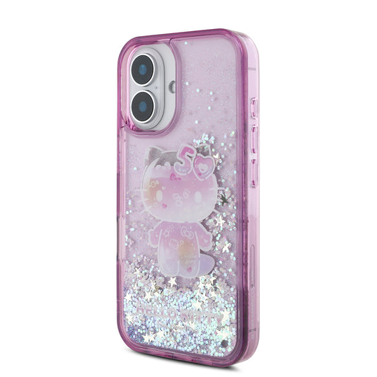 iPhone 16 Kılıf Hello Kitty Orjinal Lisanslı Sıvılı Simli 50. Yıldönümü Partisi Kapak