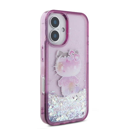 iPhone 16 Kılıf Hello Kitty Orjinal Lisanslı Sıvılı Simli 50. Yıldönümü Partisi Kapak