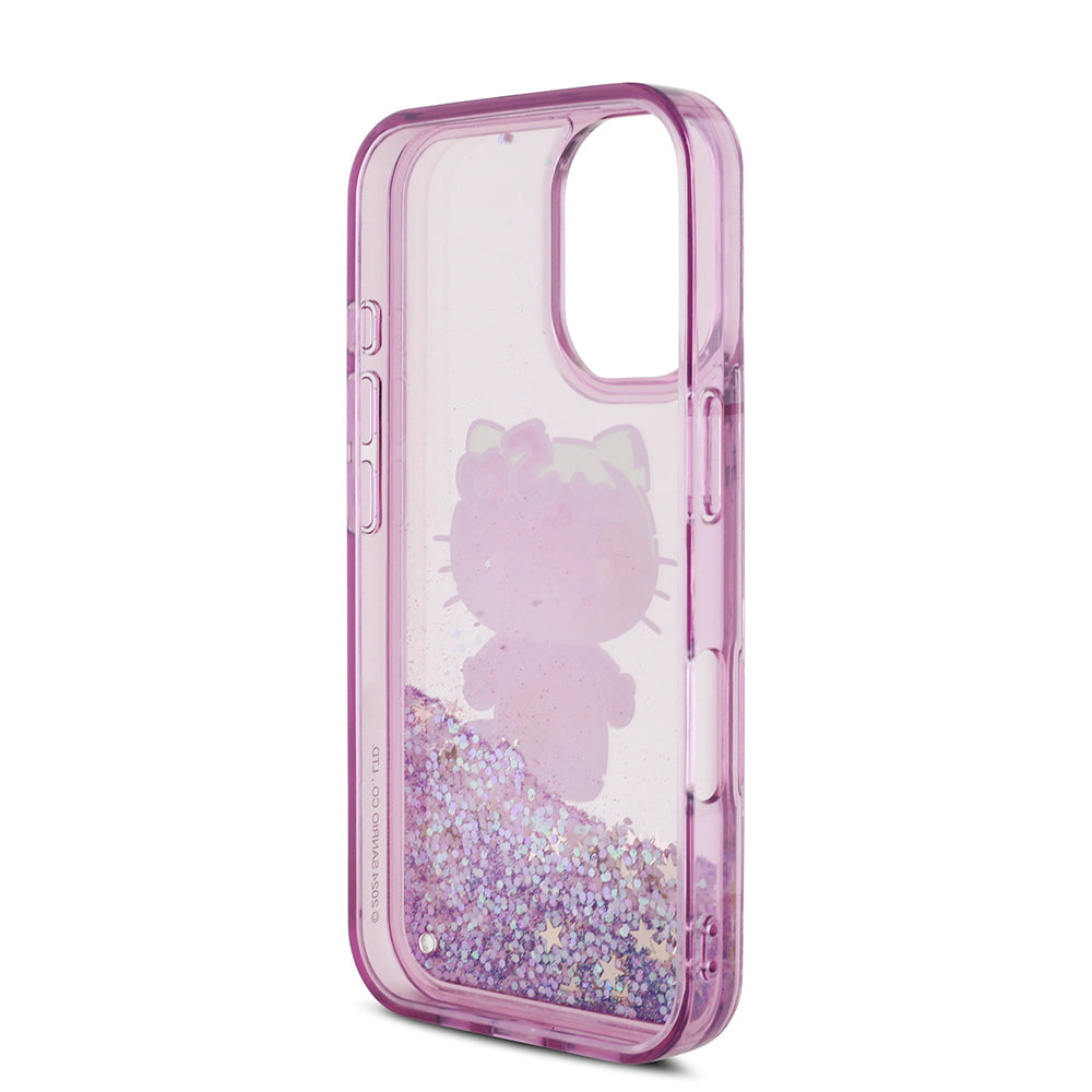 iPhone 16 Kılıf Hello Kitty Orjinal Lisanslı Sıvılı Simli 50. Yıldönümü Partisi Kapak