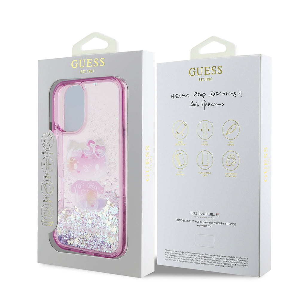 iPhone 16 Kılıf Hello Kitty Orjinal Lisanslı Sıvılı Simli 50. Yıldönümü Partisi Kapak