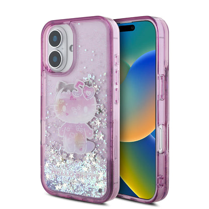 iPhone 16 Kılıf Hello Kitty Orjinal Lisanslı Sıvılı Simli 50. Yıldönümü Partisi Kapak
