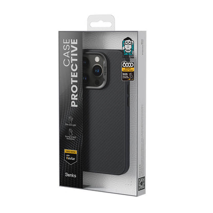 iPhone 16 Kılıf Karbon Fiber M-safe Şarj Özellikli Benks Hybrid ArmorPro 600D Kevlar Kapak