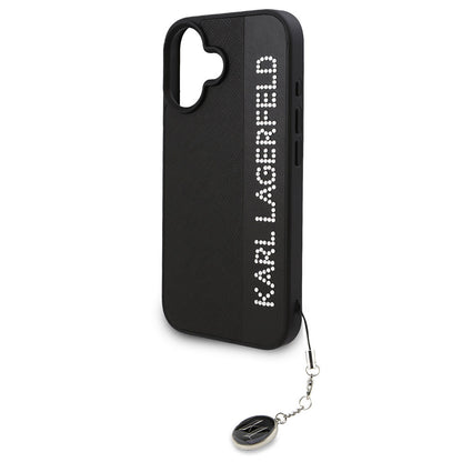 iPhone 16 Kılıf Karl Lagerfeld Orjinal Lisanslı Anahtarlıklı Taşlı KL Yazılı Saffiano Rhinestones Kapak