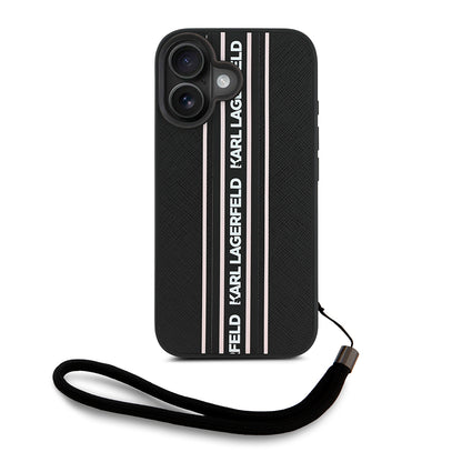iPhone 16 Kılıf Karl Lagerfeld Orjinal Lisanslı Askılı Saffiano Athleisure Şerit Çizgili Kapak
