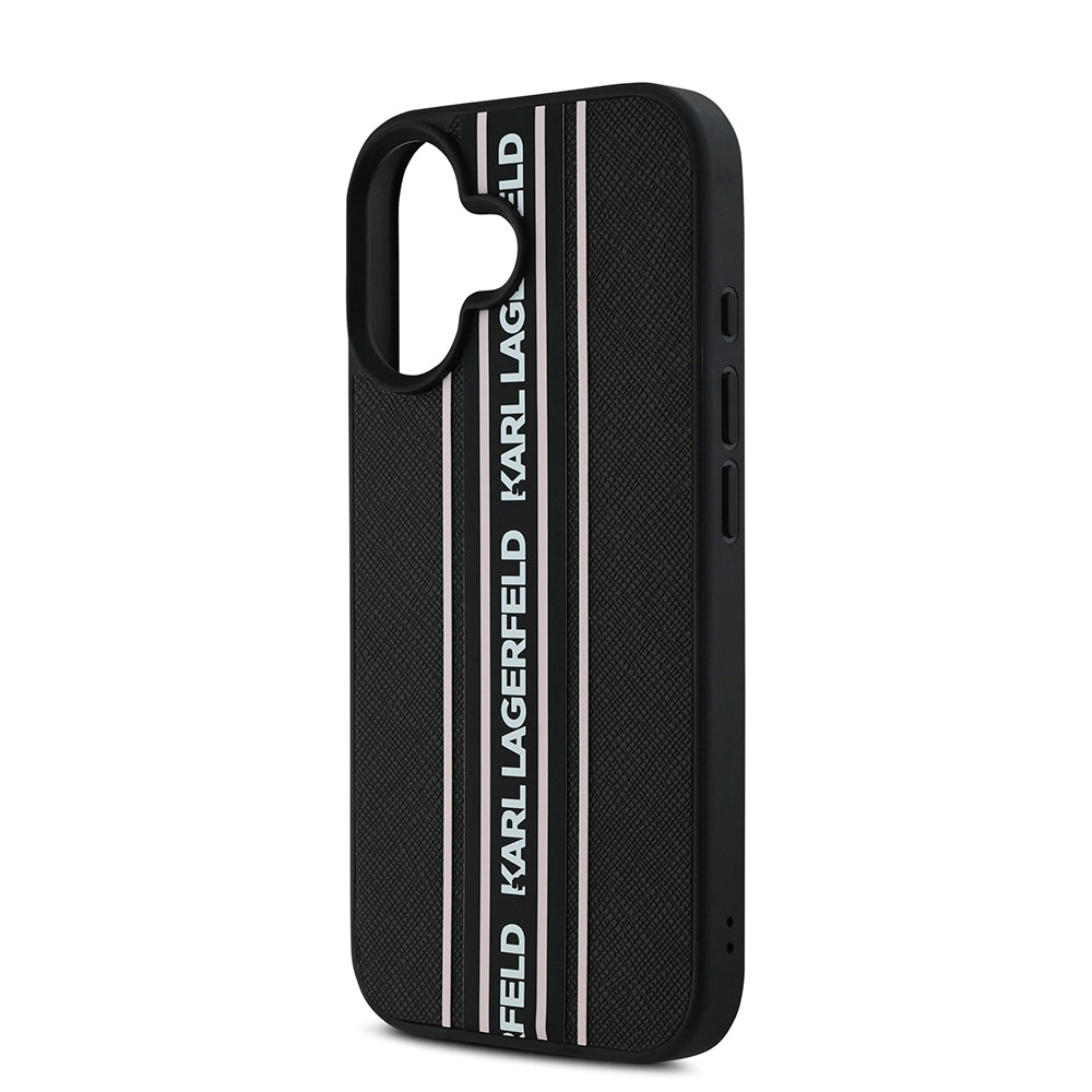 iPhone 16 Kılıf Karl Lagerfeld Orjinal Lisanslı Askılı Saffiano Athleisure Şerit Çizgili Kapak