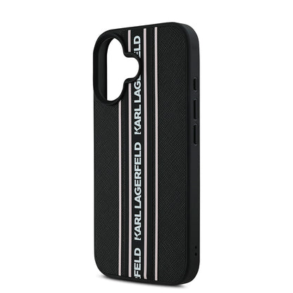 iPhone 16 Kılıf Karl Lagerfeld Orjinal Lisanslı Askılı Saffiano Athleisure Şerit Çizgili Kapak