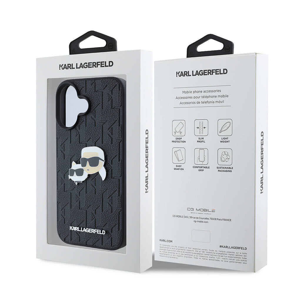 iPhone 16 Kılıf Karl Lagerfeld Orjinal Lisanslı K&C Heads Monogram Pin Kapak