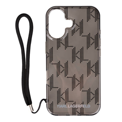 iPhone 16 Kılıf Karl Lagerfeld Orjinal Lisanslı KL Desenli Saydam Bilek Askı İpli Klasik Logolu Kapak