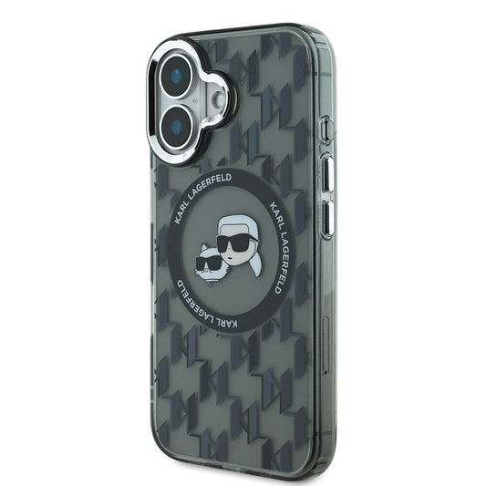 iPhone 16 Kılıf Karl Lagerfeld Orjinal Lisanslı M-safe Şarj Özellikli IML Baskılı Metal Monogram KC Heads Kapak