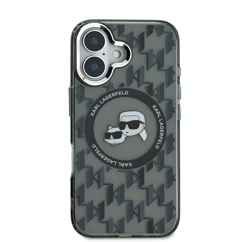 iPhone 16 Kılıf Karl Lagerfeld Orjinal Lisanslı M-safe Şarj Özellikli IML Baskılı Metal Monogram KC Heads Kapak