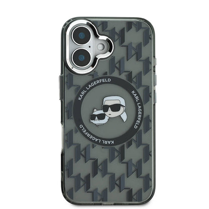 iPhone 16 Kılıf Karl Lagerfeld Orjinal Lisanslı M-safe Şarj Özellikli IML Baskılı Metal Monogram KC Heads Kapak