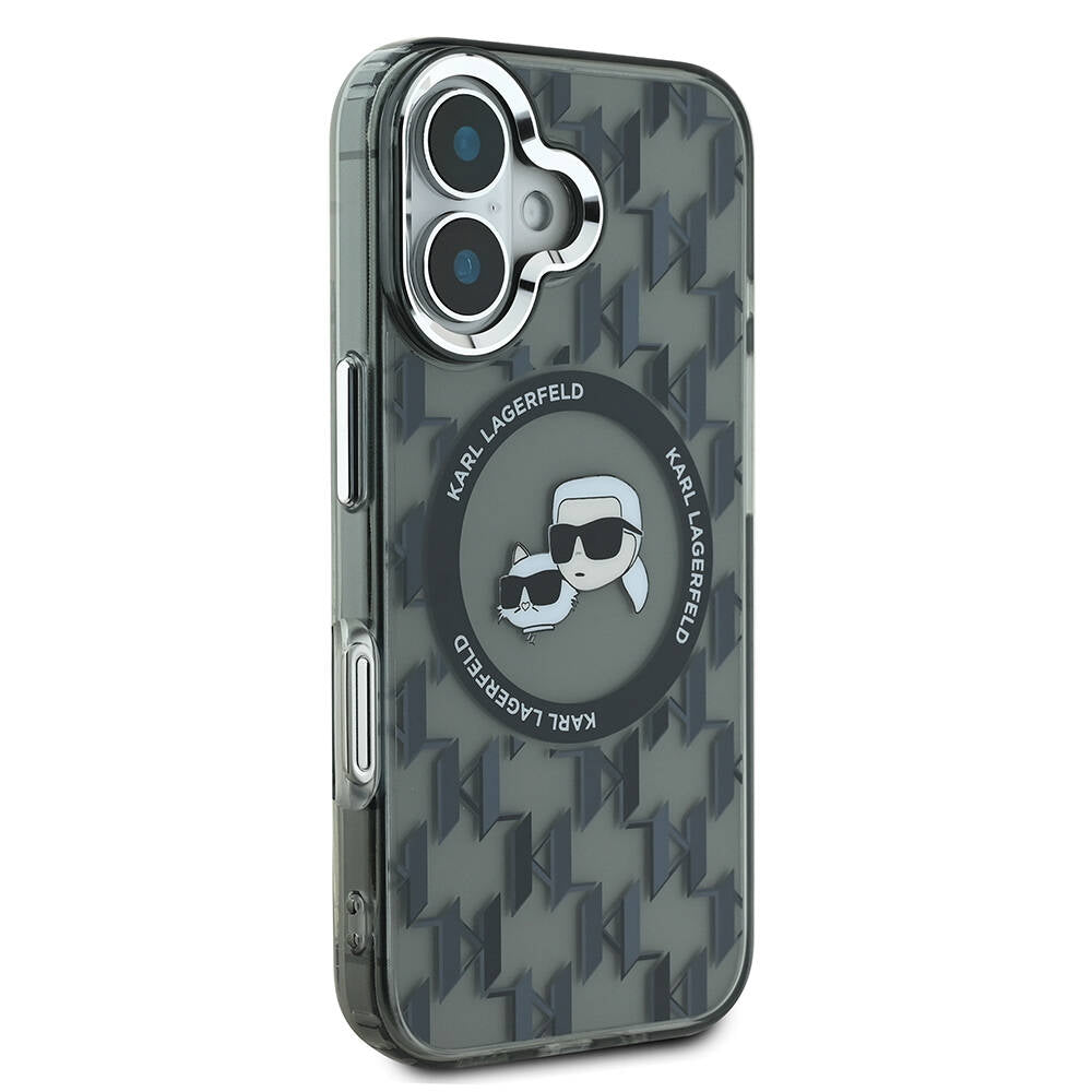 iPhone 16 Kılıf Karl Lagerfeld Orjinal Lisanslı M-safe Şarj Özellikli IML Baskılı Metal Monogram KC Heads Kapak