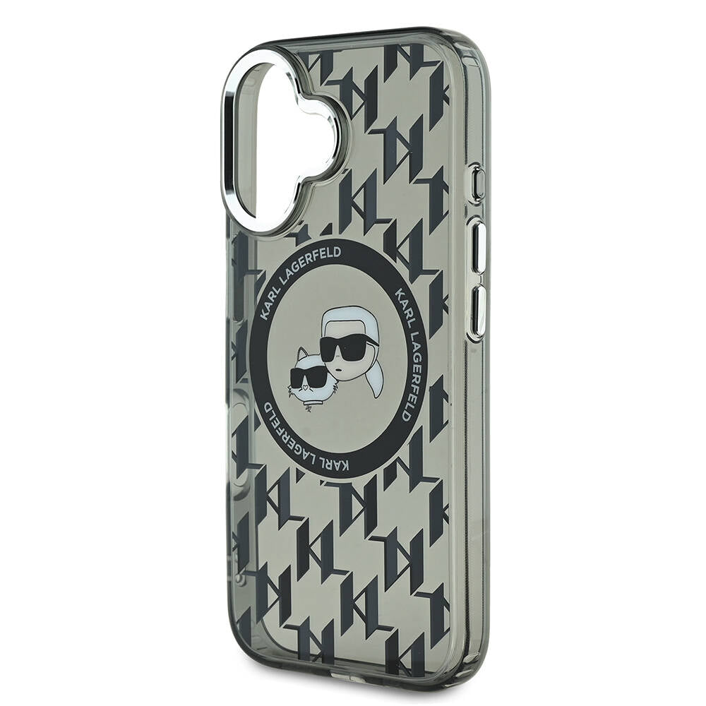 iPhone 16 Kılıf Karl Lagerfeld Orjinal Lisanslı M-safe Şarj Özellikli IML Baskılı Metal Monogram KC Heads Kapak