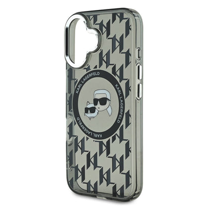 iPhone 16 Kılıf Karl Lagerfeld Orjinal Lisanslı M-safe Şarj Özellikli IML Baskılı Metal Monogram KC Heads Kapak