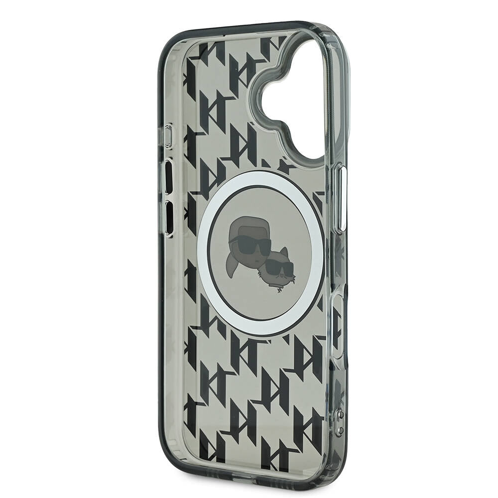 iPhone 16 Kılıf Karl Lagerfeld Orjinal Lisanslı M-safe Şarj Özellikli IML Baskılı Metal Monogram KC Heads Kapak