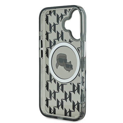 iPhone 16 Kılıf Karl Lagerfeld Orjinal Lisanslı M-safe Şarj Özellikli IML Baskılı Metal Monogram KC Heads Kapak