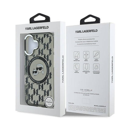 iPhone 16 Kılıf Karl Lagerfeld Orjinal Lisanslı M-safe Şarj Özellikli IML Baskılı Metal Monogram KC Heads Kapak