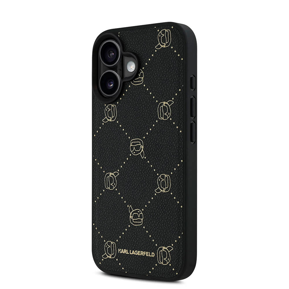 iPhone 16 Kılıf Karl Lagerfeld Orjinal Lisanslı M-safe Şarj Özellikli PU Deri Karl Heads Desenli Klasik Logolu Kapak