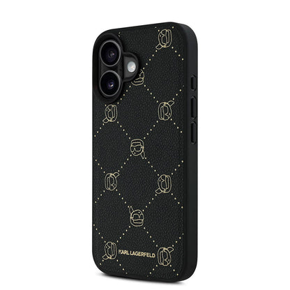 iPhone 16 Kılıf Karl Lagerfeld Orjinal Lisanslı M-safe Şarj Özellikli PU Deri Karl Heads Desenli Klasik Logolu Kapak