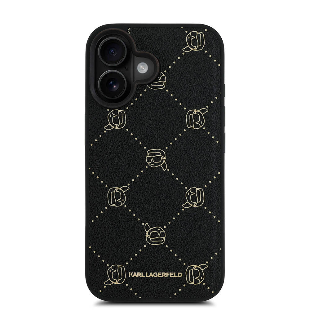 iPhone 16 Kılıf Karl Lagerfeld Orjinal Lisanslı M-safe Şarj Özellikli PU Deri Karl Heads Desenli Klasik Logolu Kapak