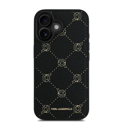 iPhone 16 Kılıf Karl Lagerfeld Orjinal Lisanslı M-safe Şarj Özellikli PU Deri Karl Heads Desenli Klasik Logolu Kapak
