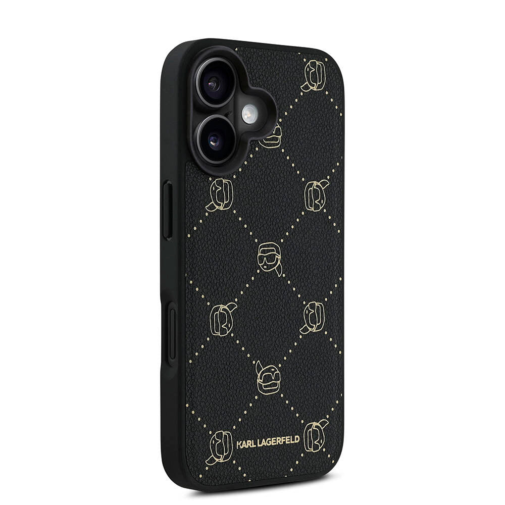 iPhone 16 Kılıf Karl Lagerfeld Orjinal Lisanslı M-safe Şarj Özellikli PU Deri Karl Heads Desenli Klasik Logolu Kapak
