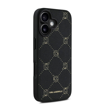 iPhone 16 Kılıf Karl Lagerfeld Orjinal Lisanslı M-safe Şarj Özellikli PU Deri Karl Heads Desenli Klasik Logolu Kapak