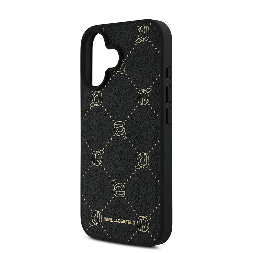 iPhone 16 Kılıf Karl Lagerfeld Orjinal Lisanslı M-safe Şarj Özellikli PU Deri Karl Heads Desenli Klasik Logolu Kapak