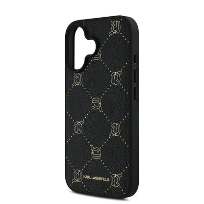 iPhone 16 Kılıf Karl Lagerfeld Orjinal Lisanslı M-safe Şarj Özellikli PU Deri Karl Heads Desenli Klasik Logolu Kapak
