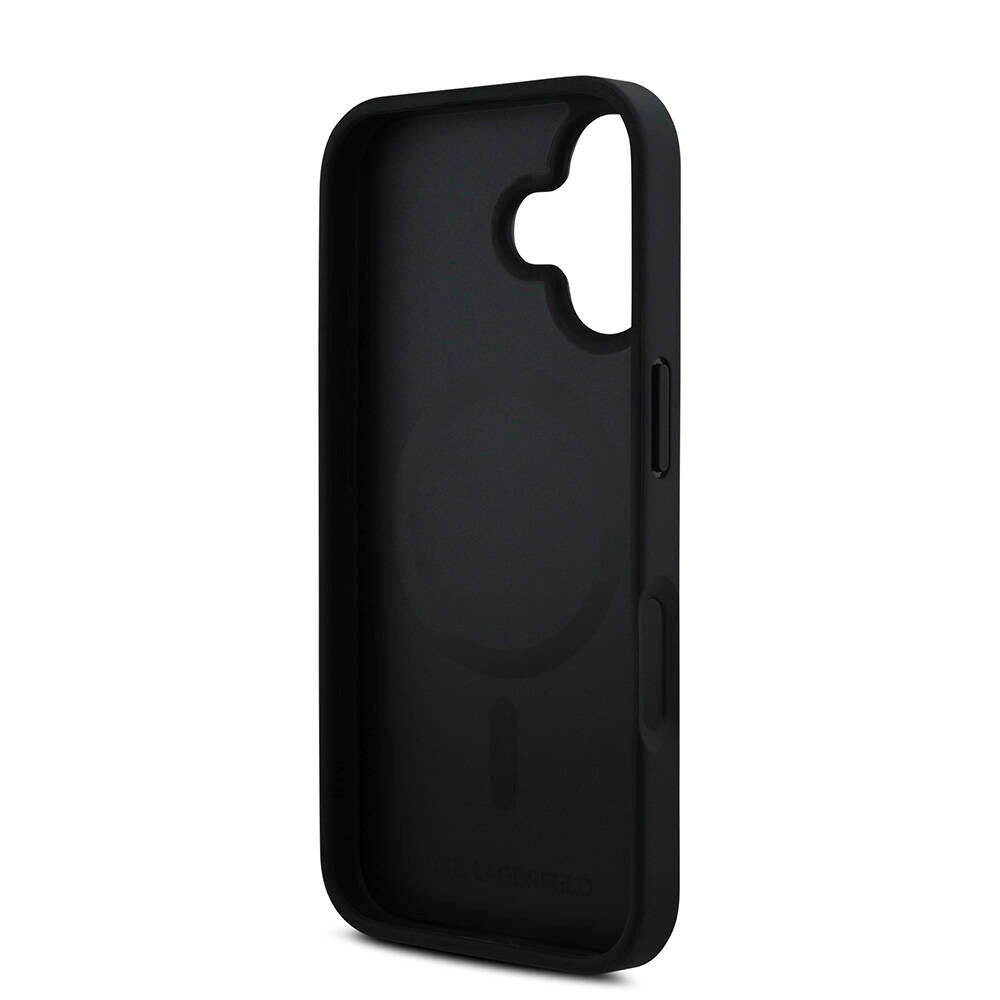 iPhone 16 Kılıf Karl Lagerfeld Orjinal Lisanslı M-safe Şarj Özellikli PU Deri Karl Heads Desenli Klasik Logolu Kapak