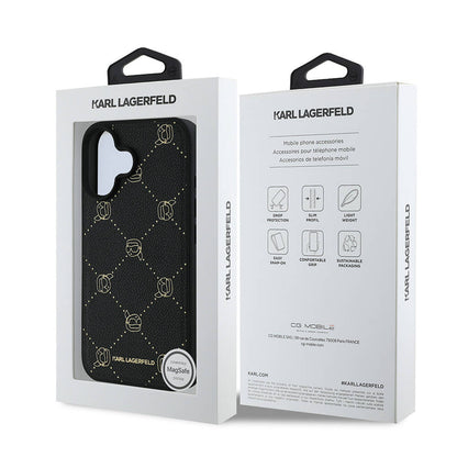iPhone 16 Kılıf Karl Lagerfeld Orjinal Lisanslı M-safe Şarj Özellikli PU Deri Karl Heads Desenli Klasik Logolu Kapak