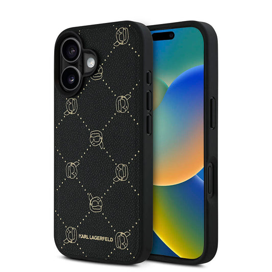 iPhone 16 Kılıf Karl Lagerfeld Orjinal Lisanslı M-safe Şarj Özellikli PU Deri Karl Heads Desenli Klasik Logolu Kapak