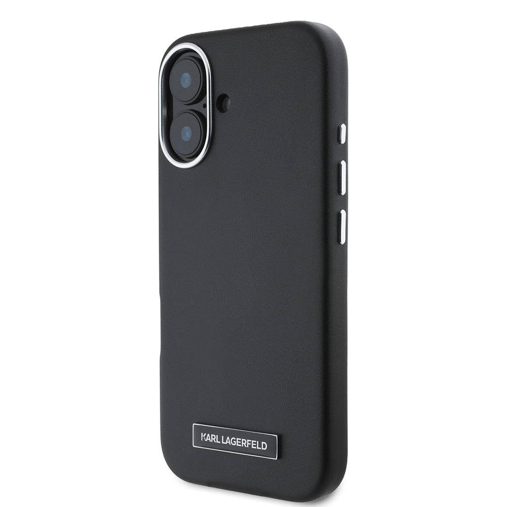 iPhone 16 Kılıf Karl Lagerfeld Orjinal Lisanslı M-safe Şarj Özellikli Metal Kamera ve Buton Tasarımlı Plaka Logolu PU Deri Kapak