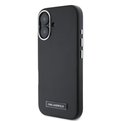 iPhone 16 Kılıf Karl Lagerfeld Orjinal Lisanslı M-safe Şarj Özellikli Metal Kamera ve Buton Tasarımlı Plaka Logolu PU Deri Kapak