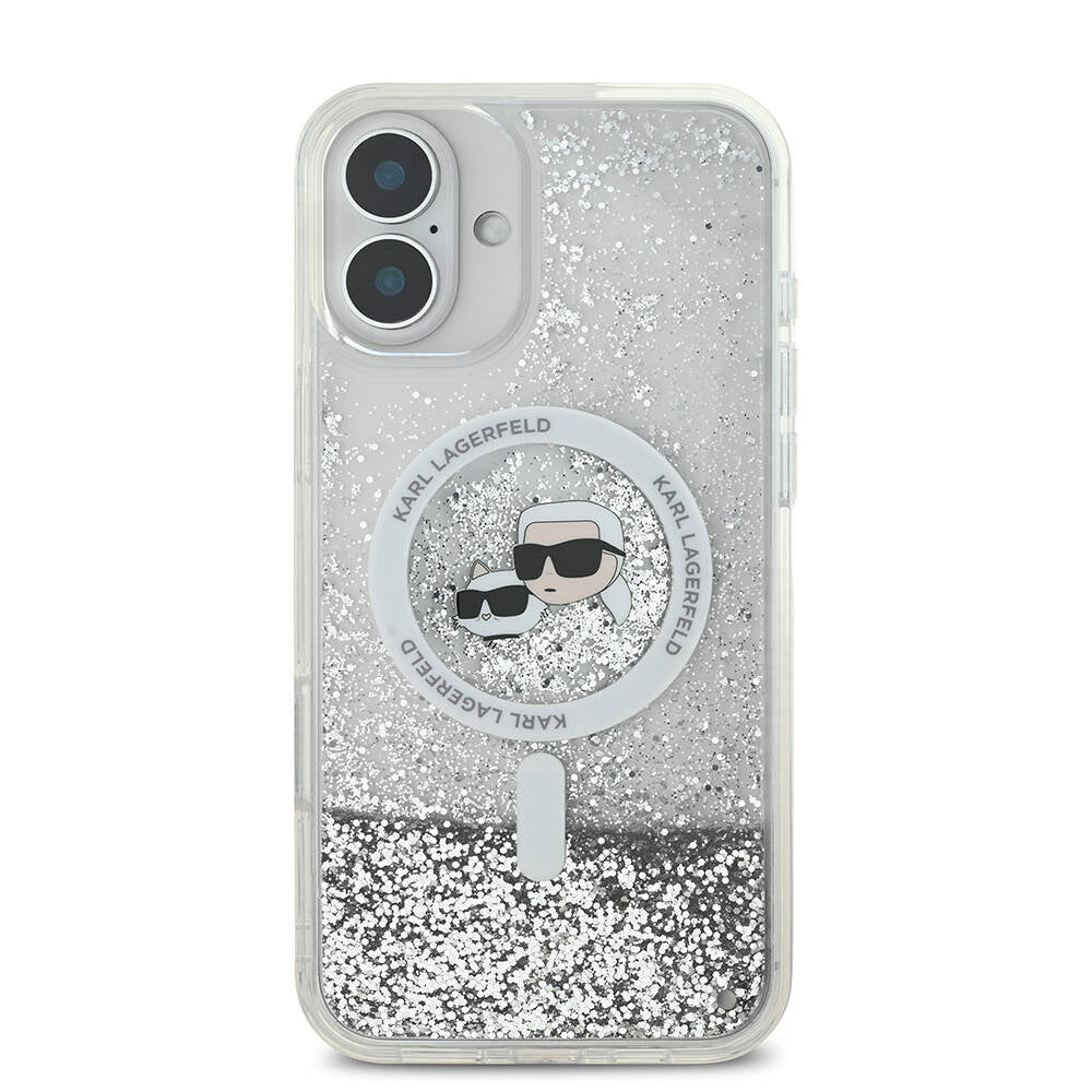 iPhone 16 Kılıf Karl Lagerfeld Orjinal Lisanslı M-safe Şarj Özellikli Sıvılı Simli K&C Heads Kapak