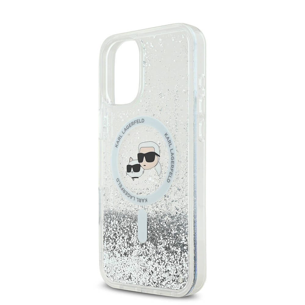 iPhone 16 Kılıf Karl Lagerfeld Orjinal Lisanslı M-safe Şarj Özellikli Sıvılı Simli K&C Heads Kapak
