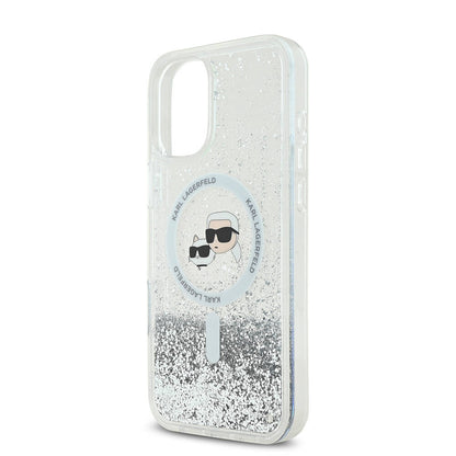 iPhone 16 Kılıf Karl Lagerfeld Orjinal Lisanslı M-safe Şarj Özellikli Sıvılı Simli K&C Heads Kapak