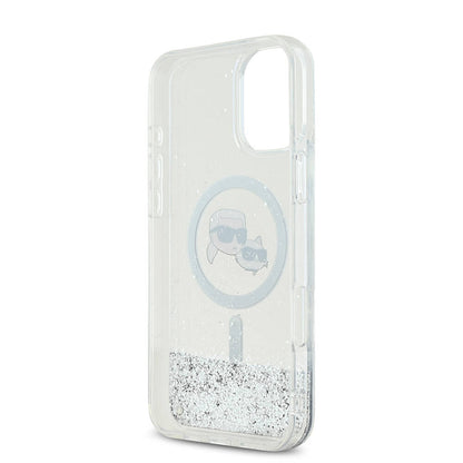 iPhone 16 Kılıf Karl Lagerfeld Orjinal Lisanslı M-safe Şarj Özellikli Sıvılı Simli K&C Heads Kapak