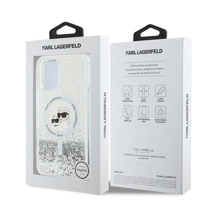 iPhone 16 Kılıf Karl Lagerfeld Orjinal Lisanslı M-safe Şarj Özellikli Sıvılı Simli K&C Heads Kapak