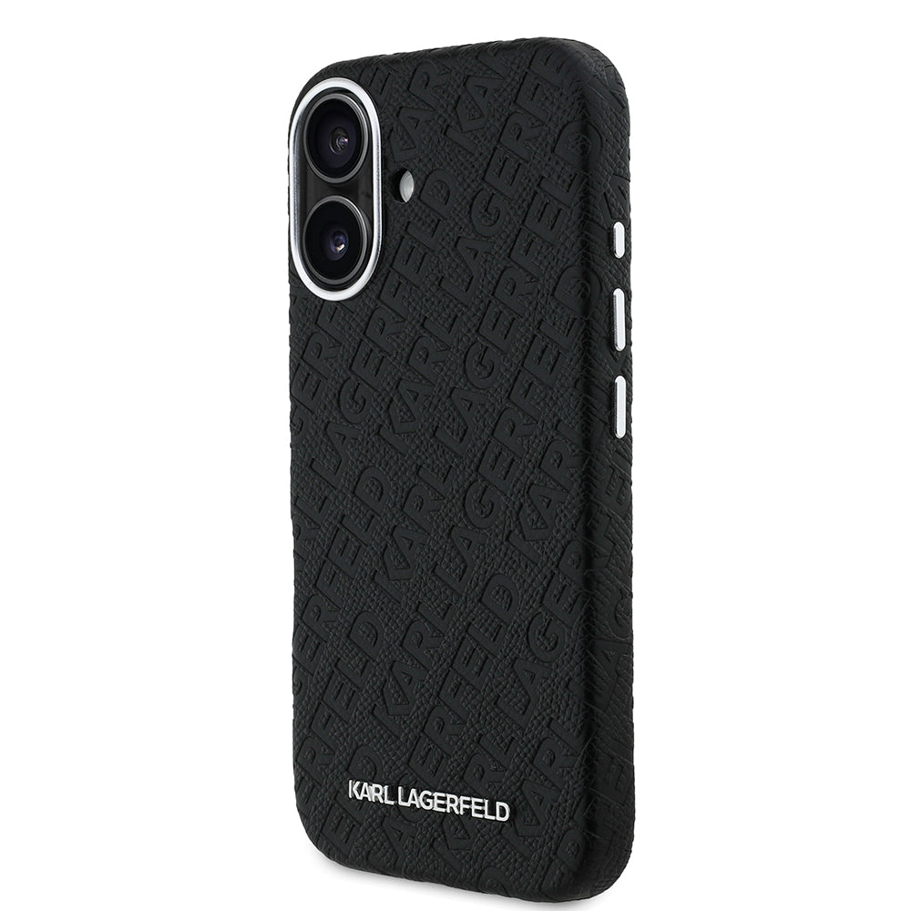 iPhone 16 Kılıf Karl Lagerfeld Orjinal Lisanslı PU Deri Damgalı Metal Yazı Logolu Kapak