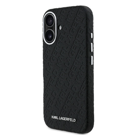 iPhone 16 Kılıf Karl Lagerfeld Orjinal Lisanslı PU Deri Damgalı Metal Yazı Logolu Kapak