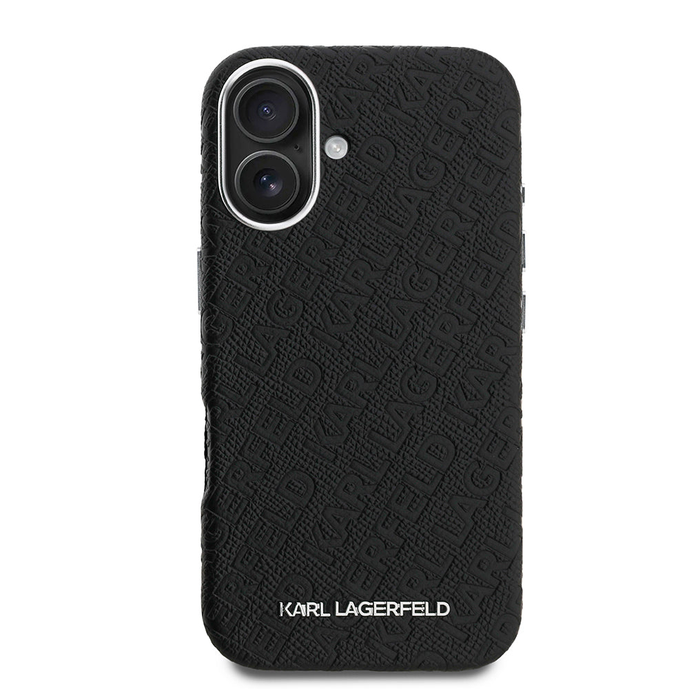 iPhone 16 Kılıf Karl Lagerfeld Orjinal Lisanslı PU Deri Damgalı Metal Yazı Logolu Kapak